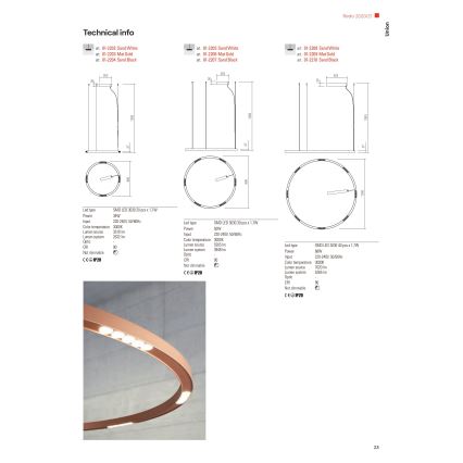 Redo 01-2202 - LED pendel UNION LED/34W/230V 3000K diameter 60 cm hvid