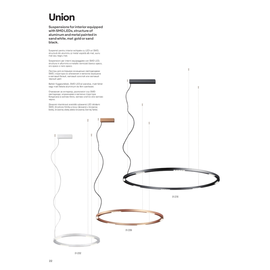 Redo 01-2207 - LED pendel UNION LED/50W/230V CRI 90 3000K diameter 90 cm sort