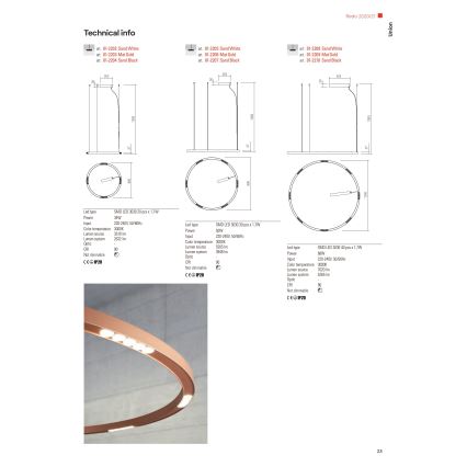 Redo 01-2207 - LED pendel UNION LED/50W/230V CRI 90 3000K diameter 90 cm sort