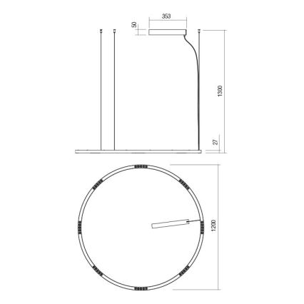 Redo 01-2209 - LED pendel UNION LED/68W/230V CRI 90 3000K diameter 120 cm guldfarvet