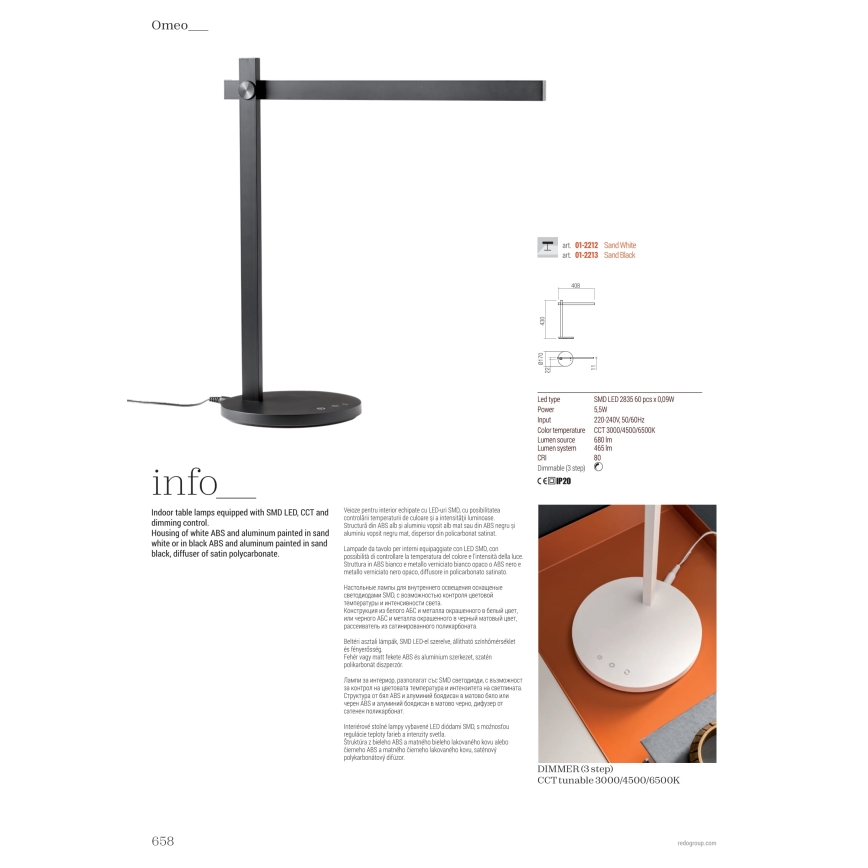 Redo 01-2213 - LED bordlampe m. touch-funktion dæmpbar OMEO LED/5,5W/230V 3000/4500/6500K sort