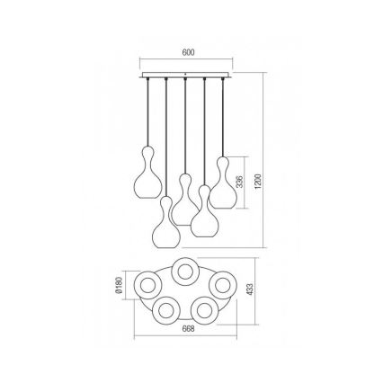Redo 01-2263 - Pendel LOB 5xE27/42W/230V kobber