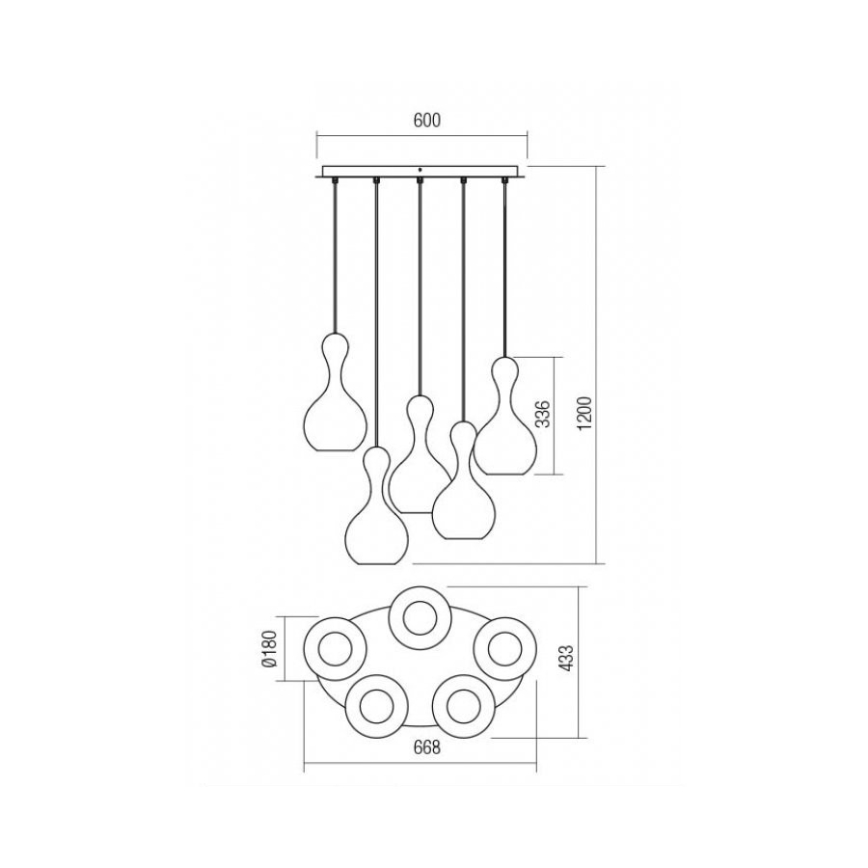 Redo 01-2263 - Pendel LOB 5xE27/42W/230V kobber