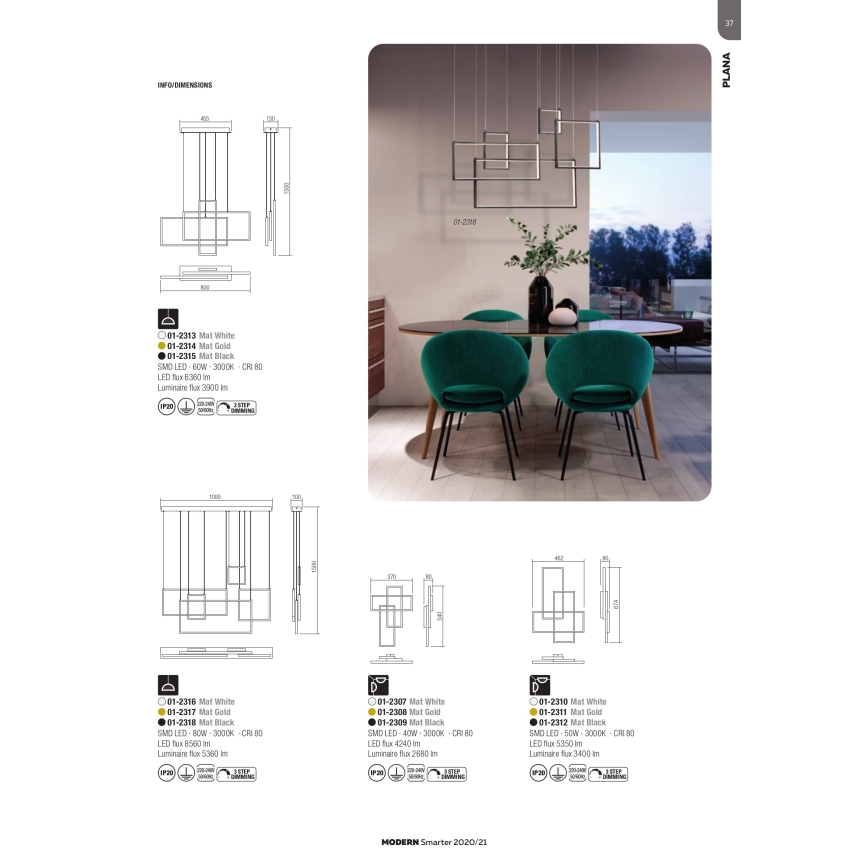 Redo 01-2318 - LED pendel dæmpbar PLANA LED/80W/230V sort