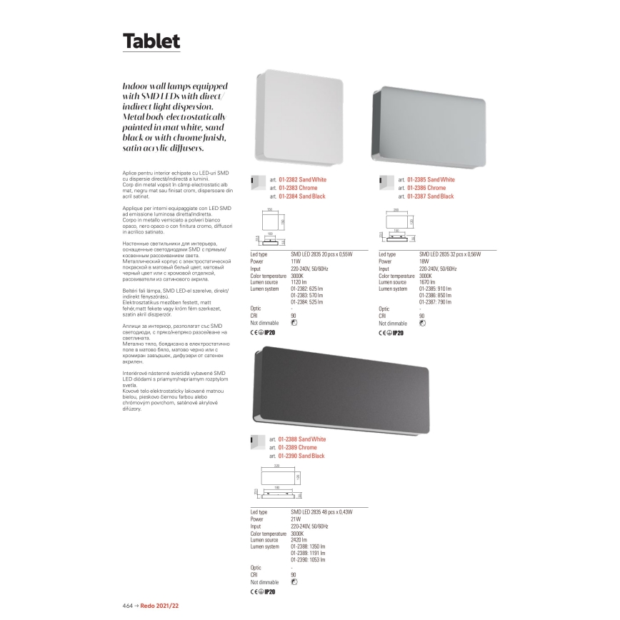 Redo 01-2384 - LED væglampe TABLET LED/11W/230V 3000K CRI 90 sort