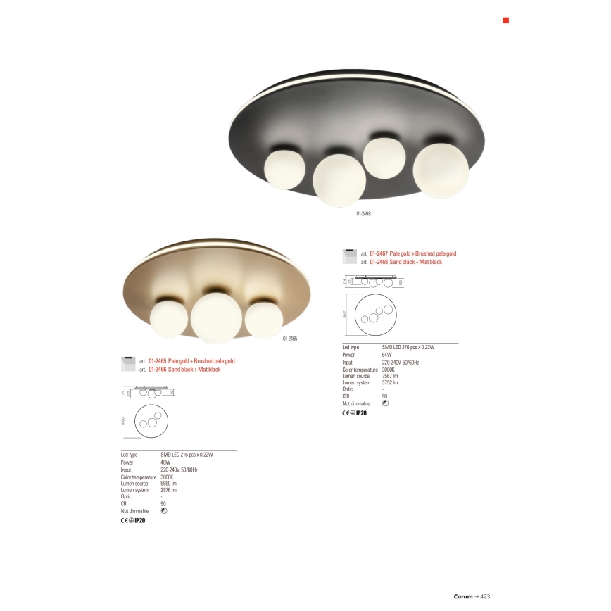 Redo 01-2466 - LED loftlampe CORUM LED/48W/230V 3000K CRI 90 sort