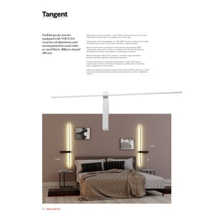 Redo 01-2480 - LED-væglampe TANGENT 14W/230V 3000K 125,4 cm sort