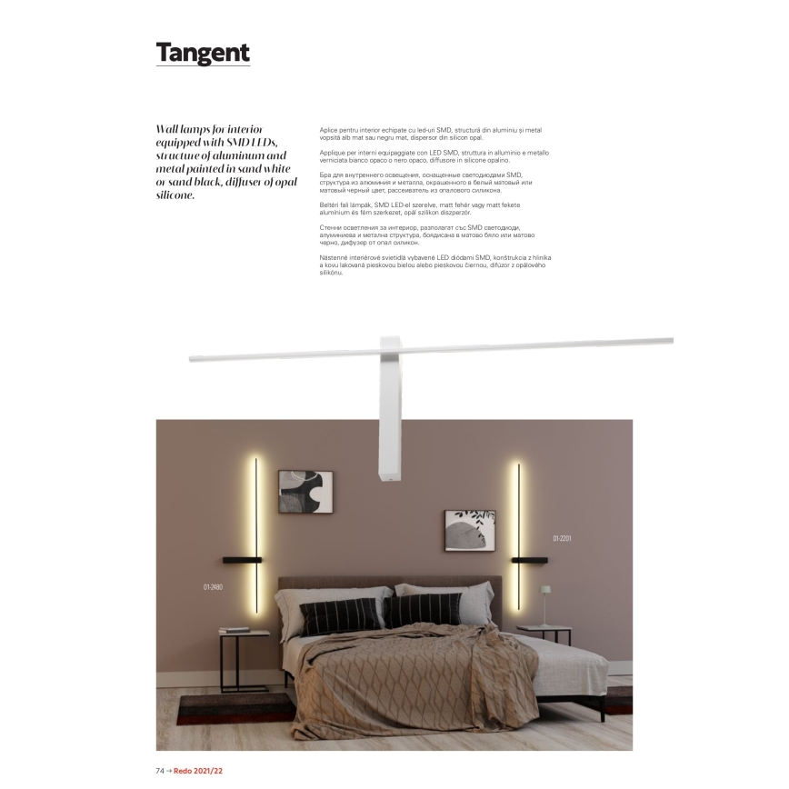 Redo 01-2480 - LED-væglampe TANGENT 14W/230V 3000K 125,4 cm sort