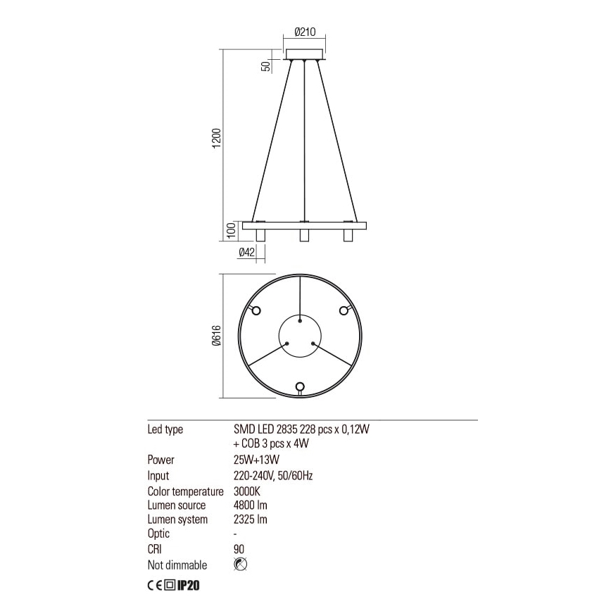Redo 01-2490 - LED pendel SUMMIT LED/38W/230V CRI 90 diameter 61,6 cm guldfarvet
