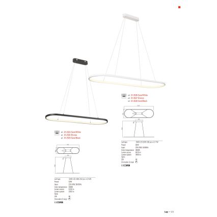 Redo 01-2523 - LED pendel dæmpbar LAP LED/32W/230V CRI 90 hvid