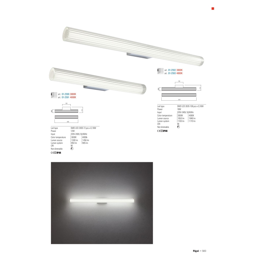 Redo 01-2593 - RIGAL LED-spejlbelysning til badeværelset LED/18W/230V 4000K 91 cm CRI 90 IP44 blank krom/hvid