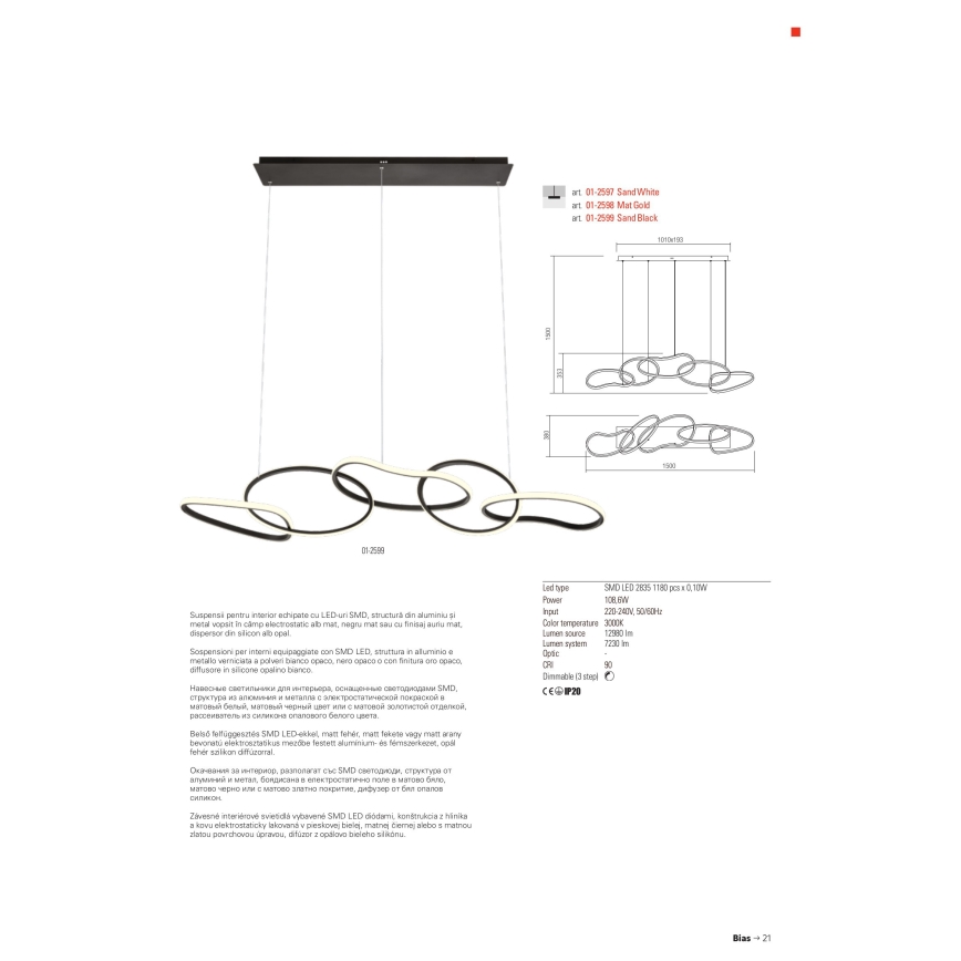 Redo 01-2599 - LED pendel dæmpbar BIAS LED/108,6W/230V CRI 90 3000K sort