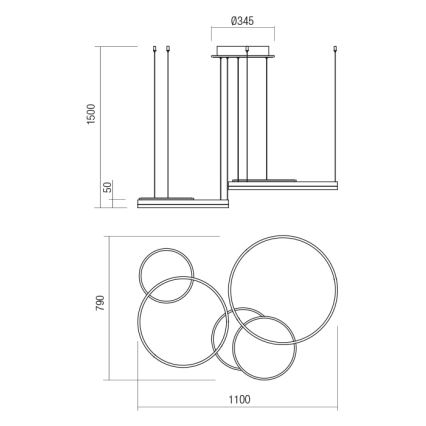 Redo 01-2608 - Dæmpbar LED-lysekrone på wire SIGUA LED/114W/230V CRI 90 hvid