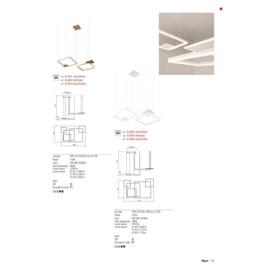 Redo 01-2616 - Dæmpbar LED-pendel med wireophæng SIGUA LED/137W/230V CRI 90 brun