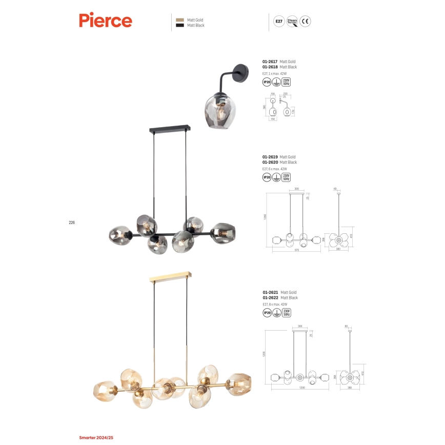 Redo 01-2618 - Væglampe PIERCE 1xE27/42W/230V sort/røget