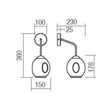 Redo 01-2618 - Væglampe PIERCE 1xE27/42W/230V sort/røget