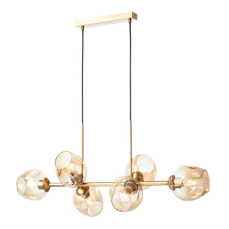 Redo 01-2619 - Pendel PIERCE 6xE27/42W/230V guldfarvet/røget