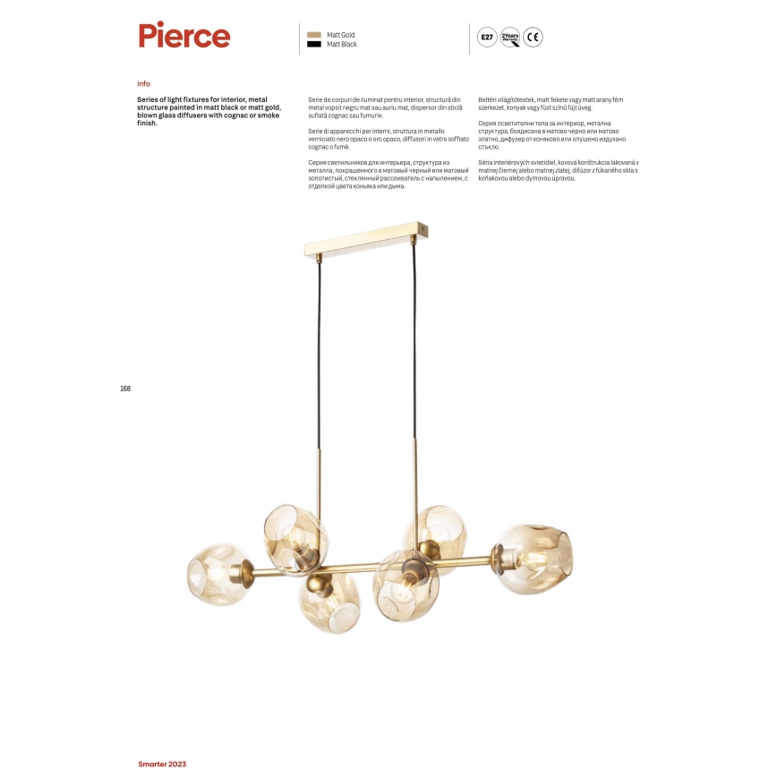 Redo 01-2622 - Pendel PIERCE 8xE27/42W/230V sort/røget