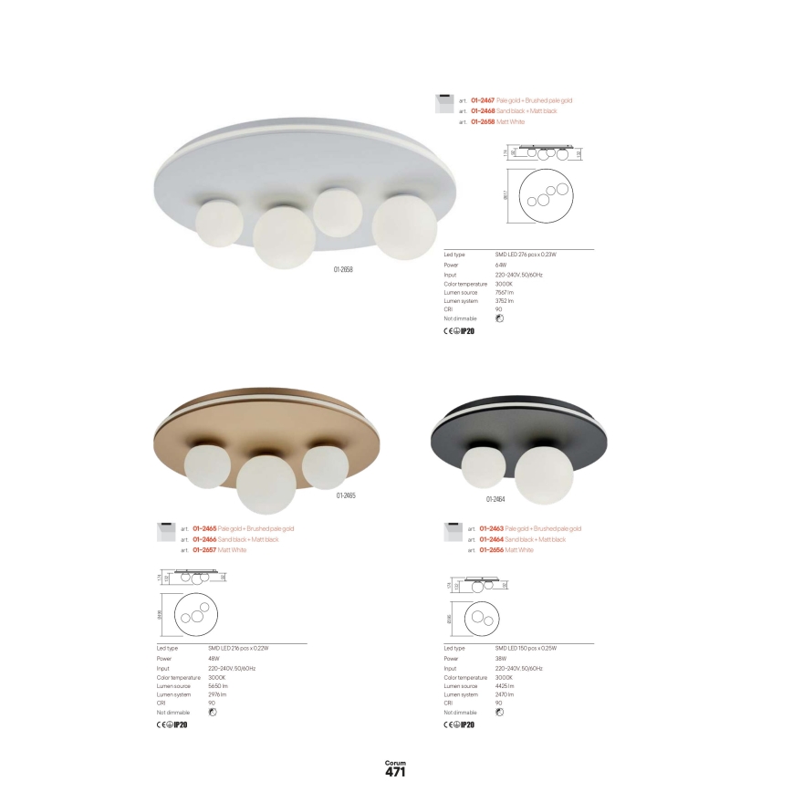 Redo 01-2657 - CORUM LED-loftlampe, 48W/230V, 3000K, CRI 90, hvid