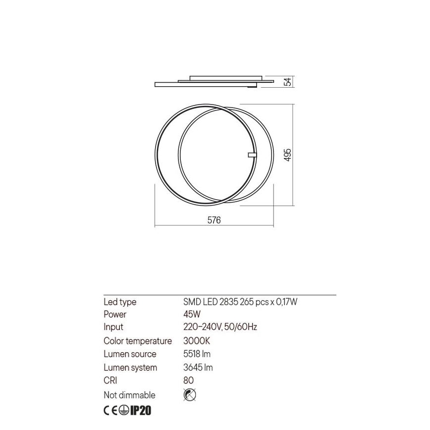 Redo 01-2660 - LED loftlampe ARP LED/45W/230V sort