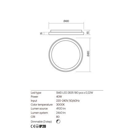 Redo 01-2667 - LED loftlampe dæmpbar ICONIC LED/40W/230V diameter 48 cm guldfarvet