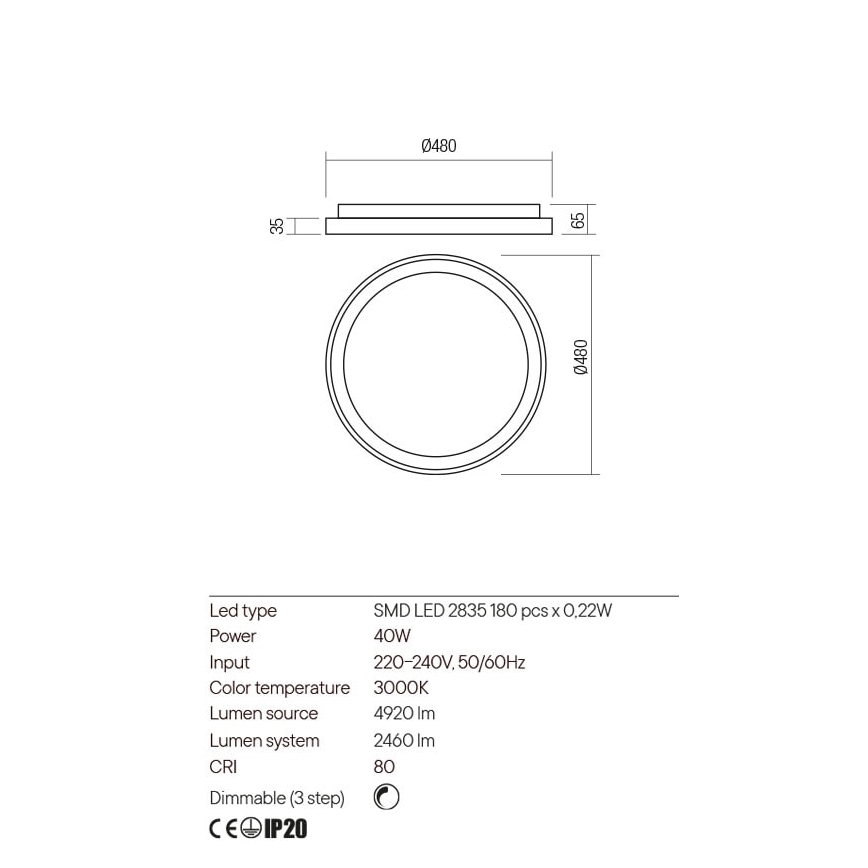 Redo 01-2667 - LED loftlampe dæmpbar ICONIC LED/40W/230V diameter 48 cm guldfarvet