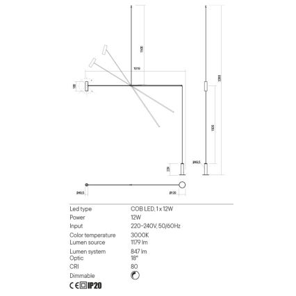 Redo 01-2695 - LED gulvlampe dæmpbar PICAS LED/12W/230V sort