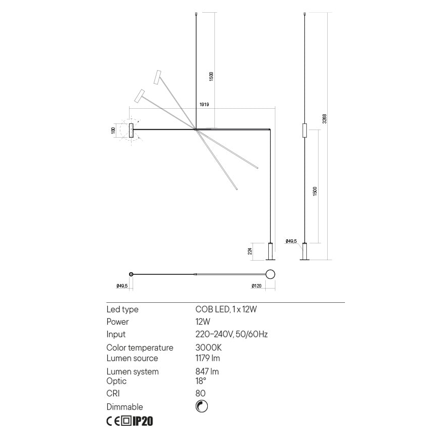 Redo 01-2695 - LED gulvlampe dæmpbar PICAS LED/12W/230V sort