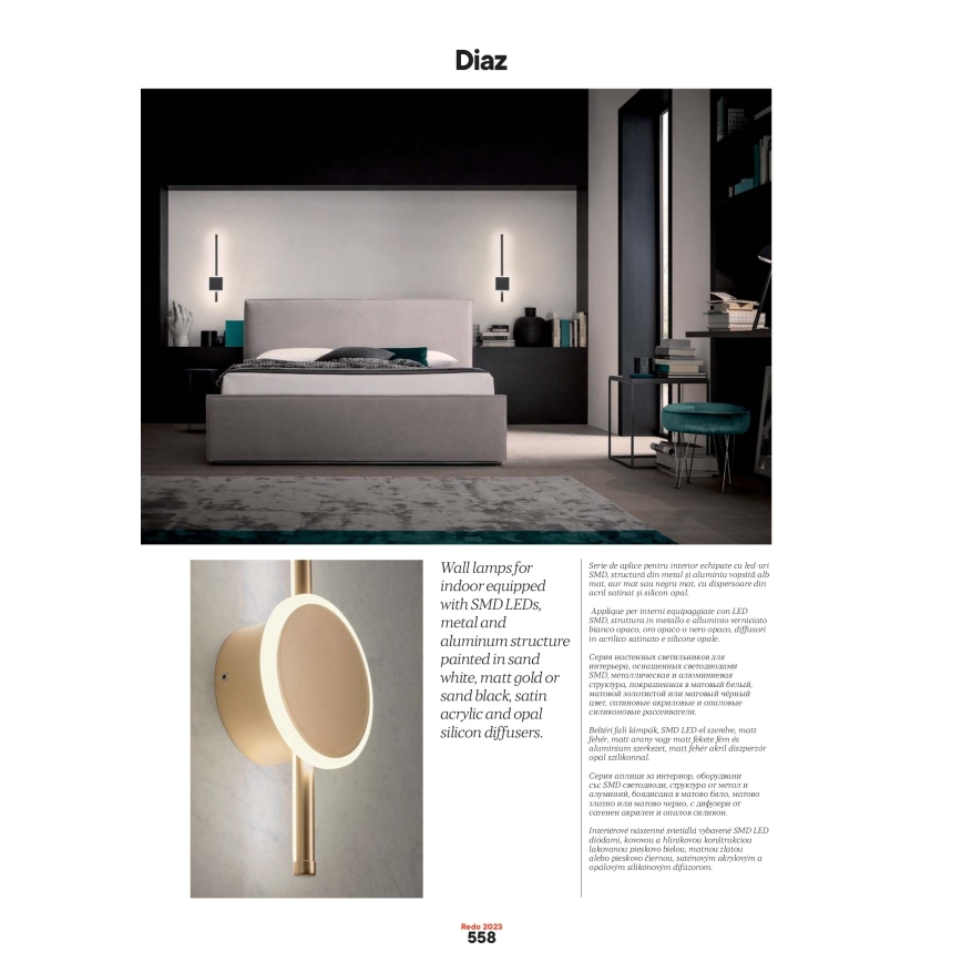 Redo 01-2696 - LED væglampe DIAZ LED/20W/230V CRI 90 hvid