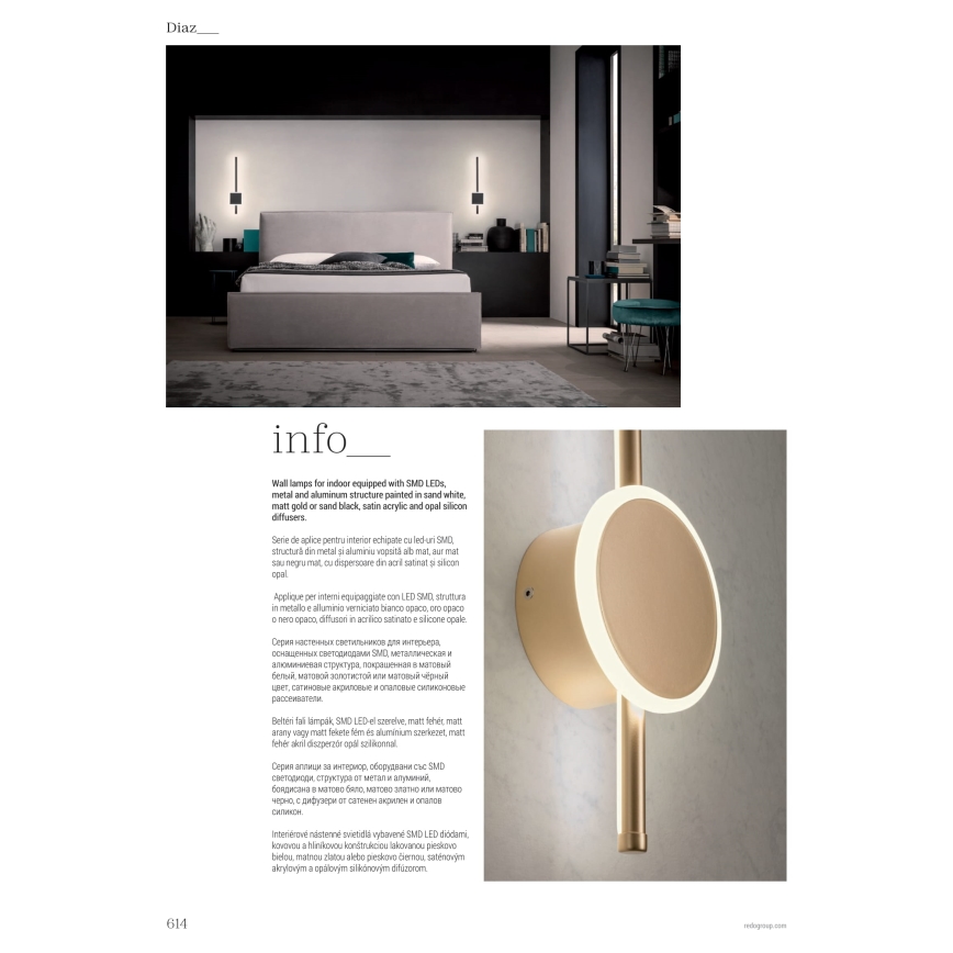 Redo 01-2701 - LED væglampe DIAZ LED/18W/230V CRI 90 sort