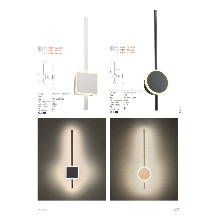 Redo 01-2701 - LED væglampe DIAZ LED/18W/230V CRI 90 sort