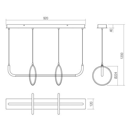 Redo 01-2705 - LED-lysekrone med wireophæng OLIMP LED/40W/230V 3000/4000/6500K sort