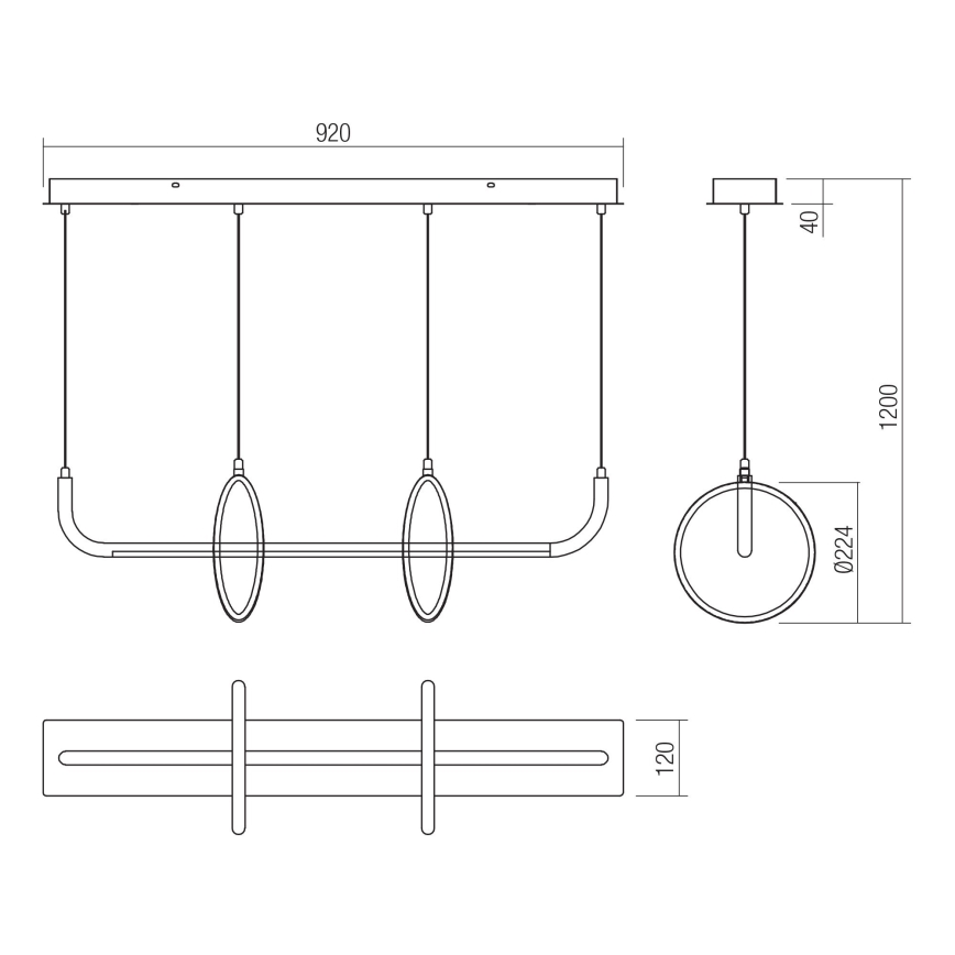 Redo 01-2705 - LED-lysekrone med wireophæng OLIMP LED/40W/230V 3000/4000/6500K sort
