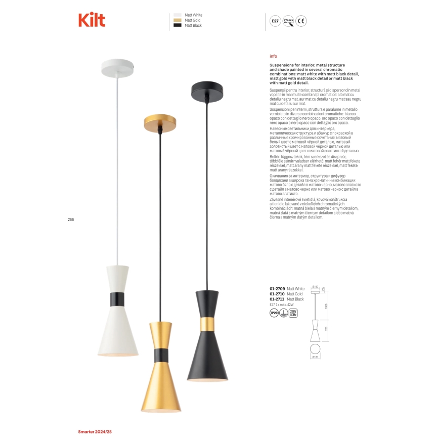 Redo 01-2711 - Pendel KILT 1xE27/42W/230V diameter 12 cm sort