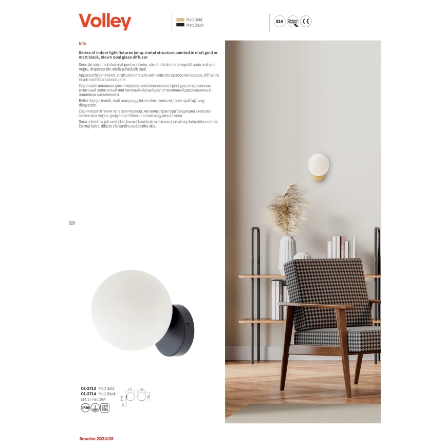 Redo 01-2714 - Væglampe VOLLEY 1xE14/28W/230V sort