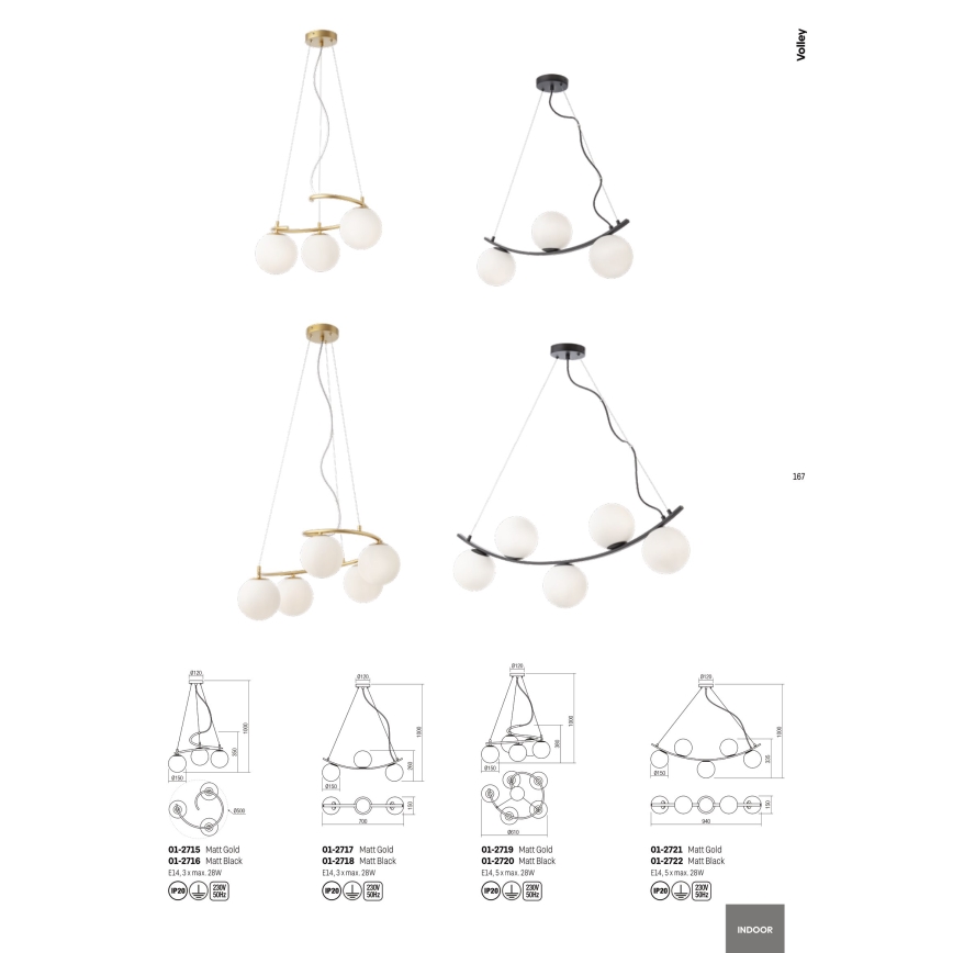 Redo 01-2715 - Pendel VOLLEY 3xE14/28W/230V guldfarvet