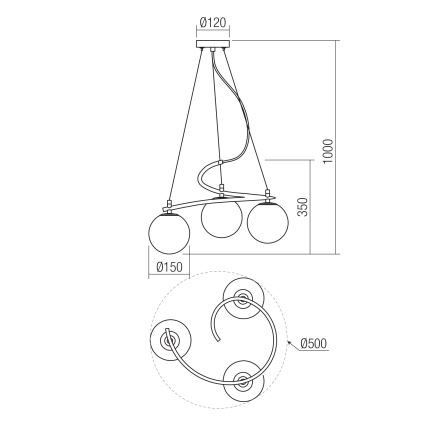 Redo 01-2715 - Pendel VOLLEY 3xE14/28W/230V guldfarvet