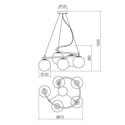 Redo 01-2719 - Pendel VOLLEY 5xE14/28W/230V guldfarvet