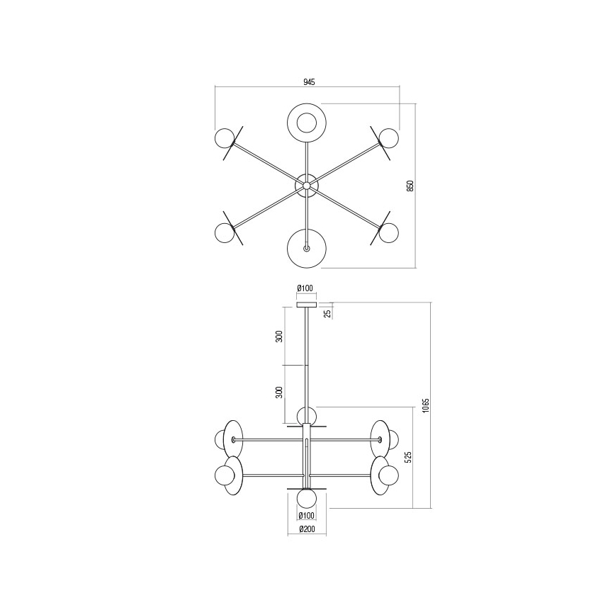 Redo 01-2734 - Pendellampe PLATO 6xG9/10W/230V sort