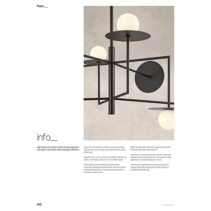 Redo 01-2735 - Lysekrone på stang PLATO 8xG9/10W/230V, guldfarvet