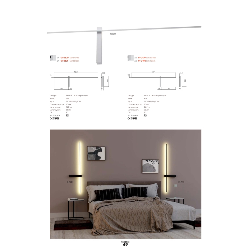 Redo 01-2744 - LED væglampe TANGENT LED/13W/230V 3000K 63,4 cm CRI 90 hvid