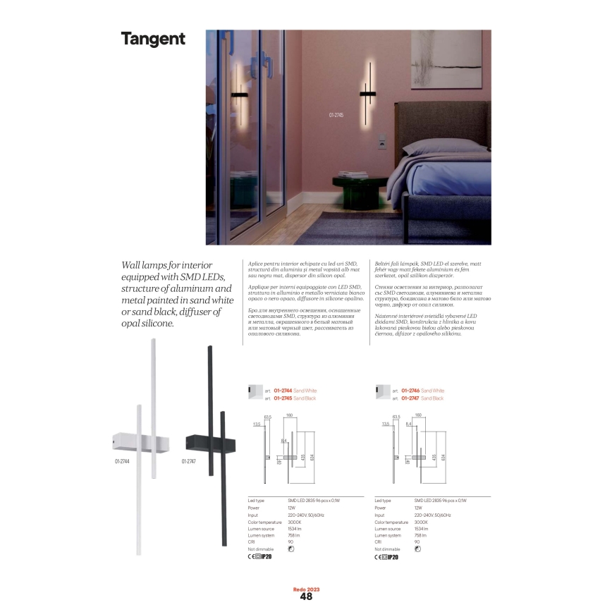 Redo 01-2747 - LED væglampe TANGENT LED/13W/230V 3000K 63,4 cm CRI 90 sort