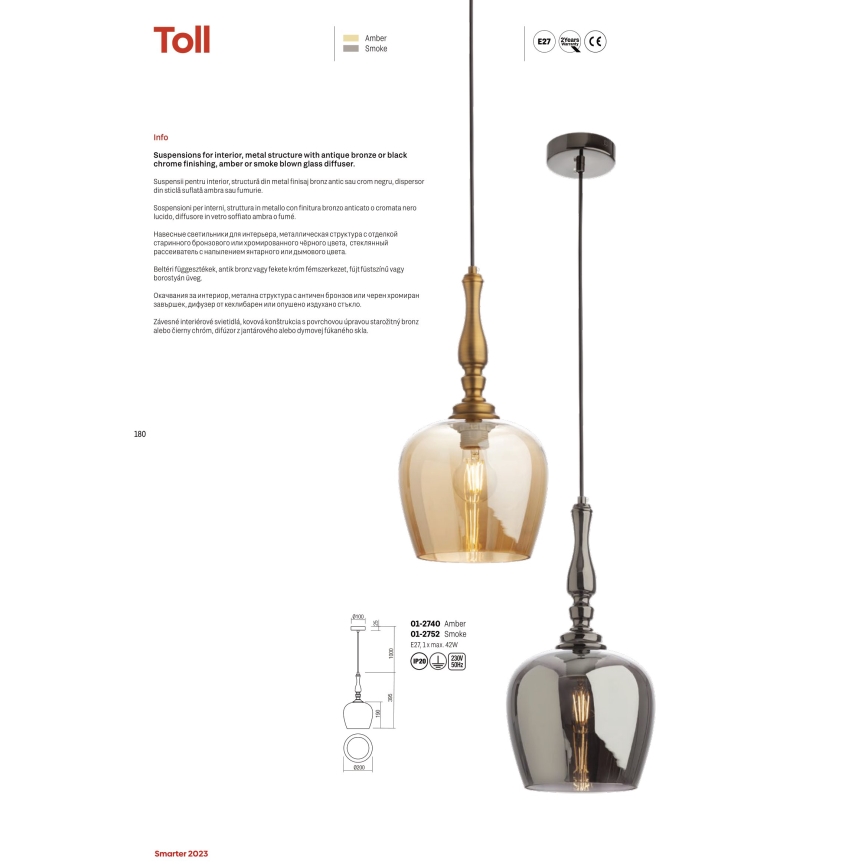 Redo 01-2752 - Pendel TOLL 1xE27/42W/230V sort