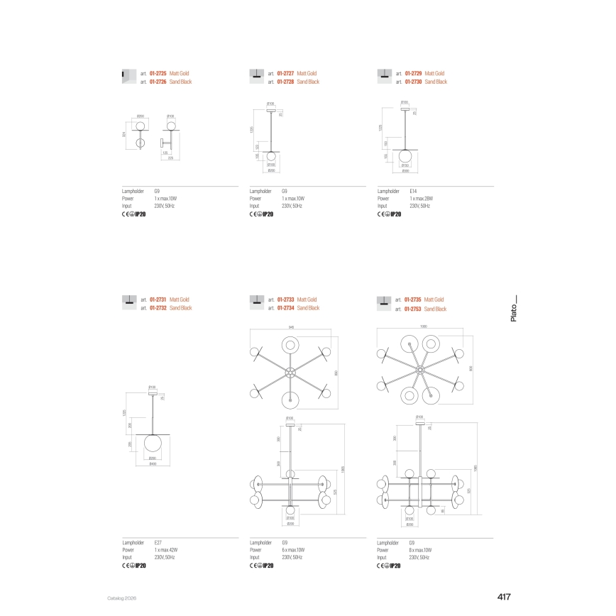 Redo 01-2753 - Lysekrone på stang PLATO 8xG9/10W/230V sort