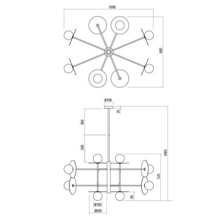 Redo 01-2753 - Lysekrone på stang PLATO 8xG9/10W/230V sort