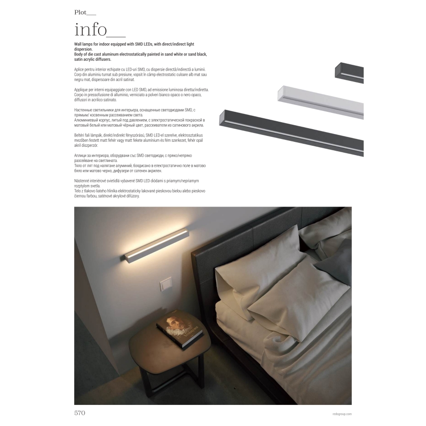 Redo 01-2765 - PLOT LED-væglampe, 31 W/230 V, 90 cm, sort