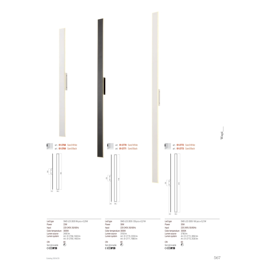 Redo 01-2771 - LED væglampe WAPI LED/30W/230V 119 cm sort