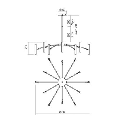 Redo 01-2774 - Pendellampe RAYEN 12xG9/10W/230V bronze