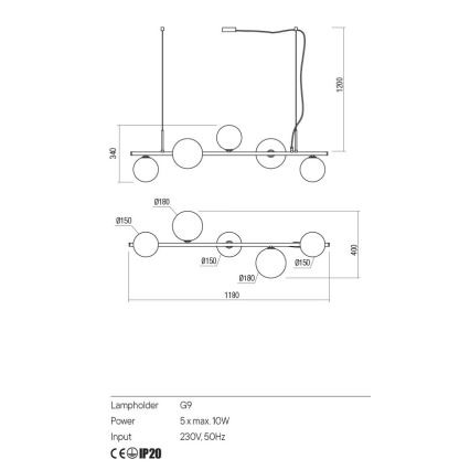 Redo 01-2779 - Pendellampe ROY 5xG9/10W/230V