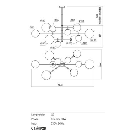 Redo 01-2781 - Pendellampe ROY 10xG9/10W/230V